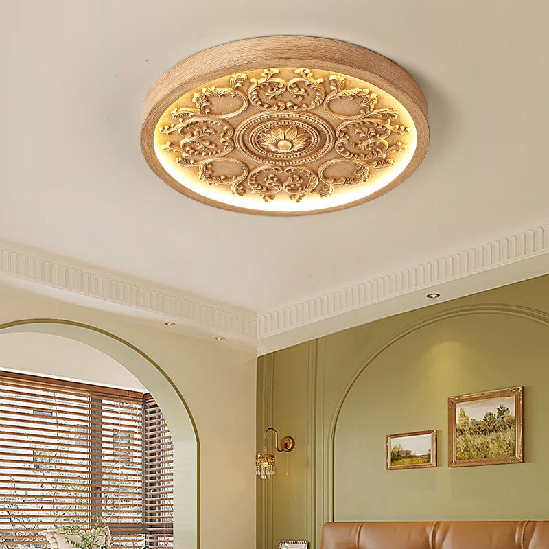 Flush Mount Ceiling Light LED Carved Dimmable Remote Minimalist Bedroom Living Room