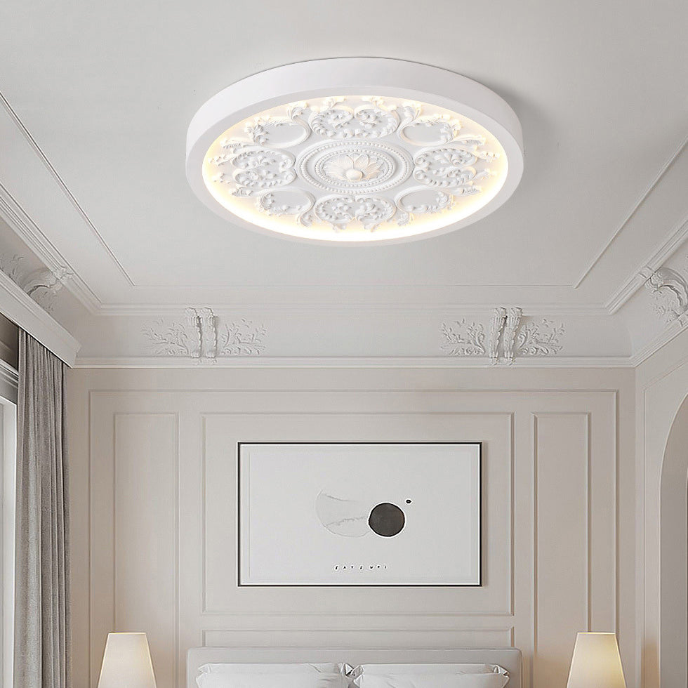 Flush Mount Ceiling Light LED Carved Dimmable Remote Minimalist Bedroom Living Room