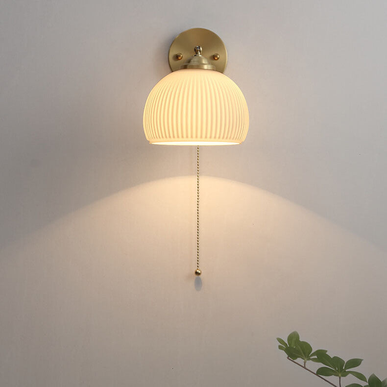 Wall Light Sconce Pull Cord Striped Glass Brass Nordic Bedroom Living Room Reading