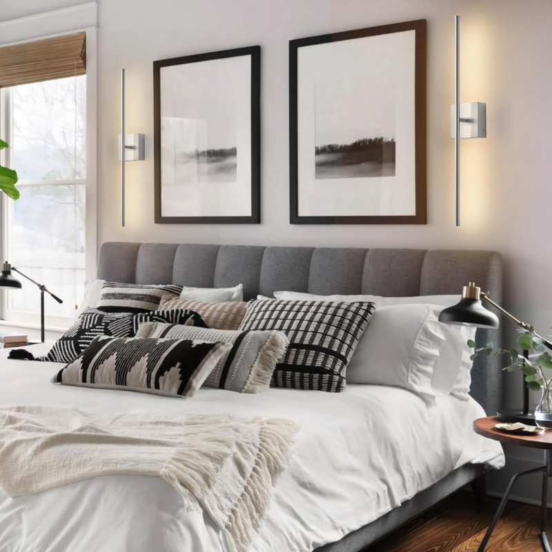 Wireless Wall Sconce Set of 2 Linear Stick Light Rechargeable Metal Dimmable Hallway Dining Room