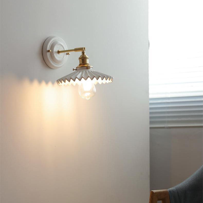 Wall Light Sconce Ceramic Brass Round Vintage Traditional Living Room Bedroom Hallway