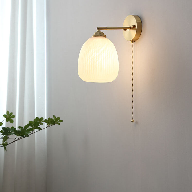 Wall Light Sconce Pull Cord Striped Glass Brass Nordic Bedroom Living Room Reading