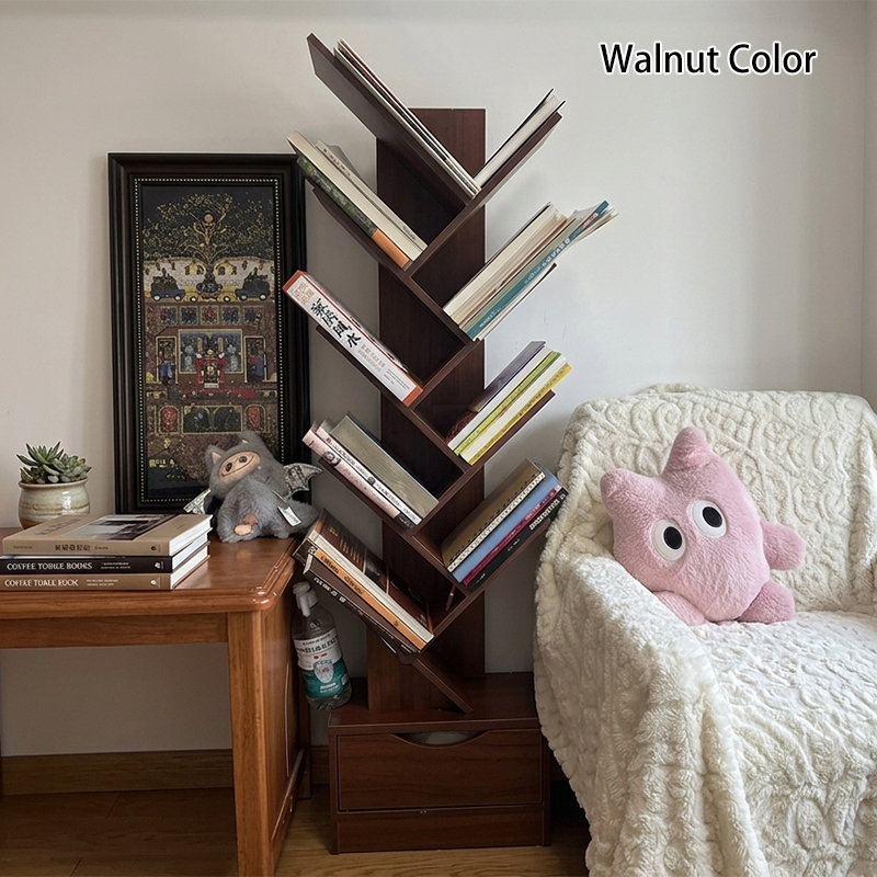Bookshelf Narrow Tall 6 8 10 12 Tier Wooden Bookcase Storage Home Office Living Room