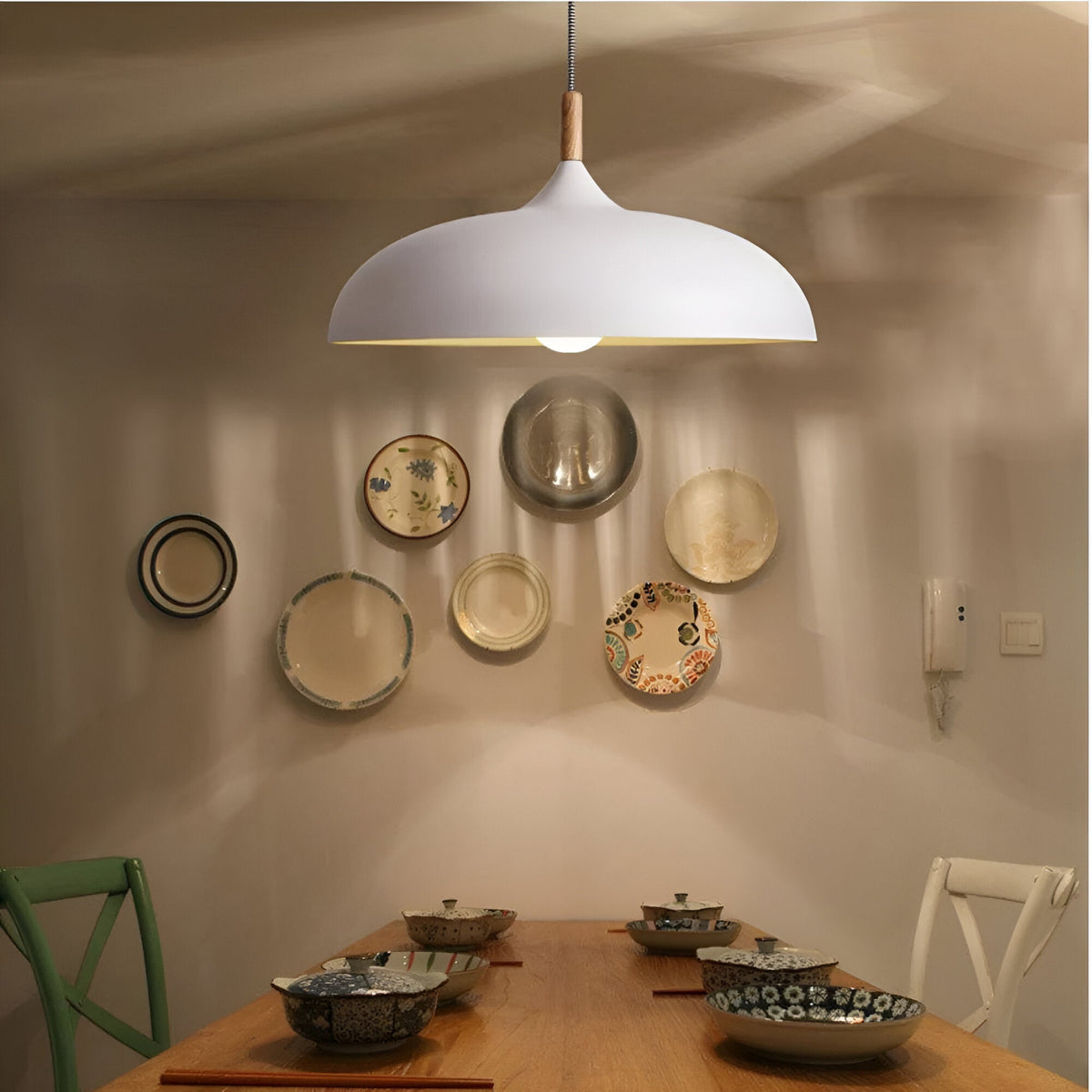 Pendant Light Solid Wood Iron Drum Shade Nordic Kitchen Island Dining Room