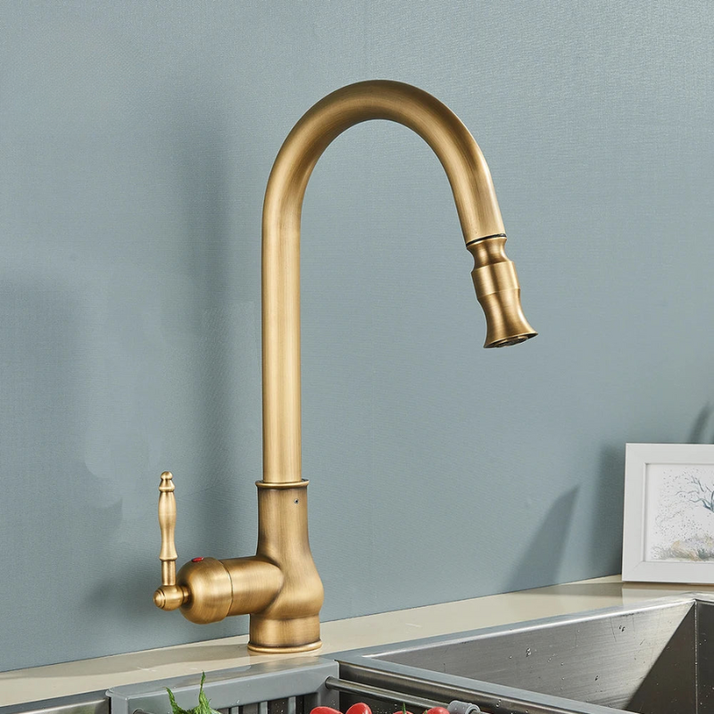 Kitchen Mixer Tap Gooseneck Swivel Spout Vintage Style Lever Handle Sink Mixer