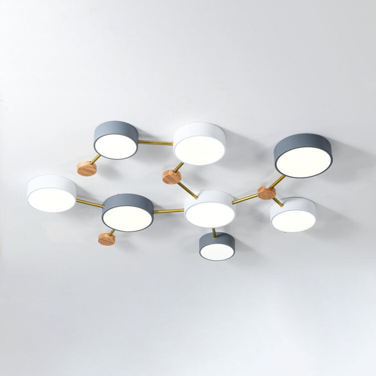 Flush Mount Ceiling Light LED Solid Wood Iron Linear Scandinavian Living Room Hallway
