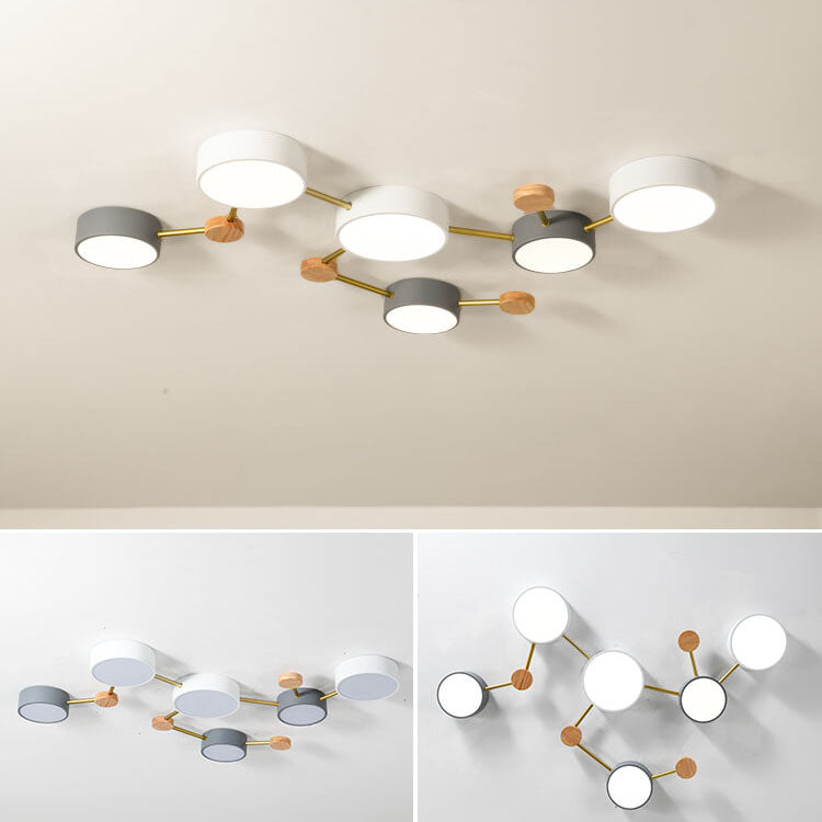 Flush Mount Ceiling Light LED Solid Wood Iron Linear Scandinavian Living Room Hallway