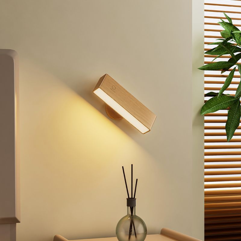 Rechargeable Wall Light Wood Magnetic Mount 360 Rotating Remote Dimmable Type-C Bedside Reading