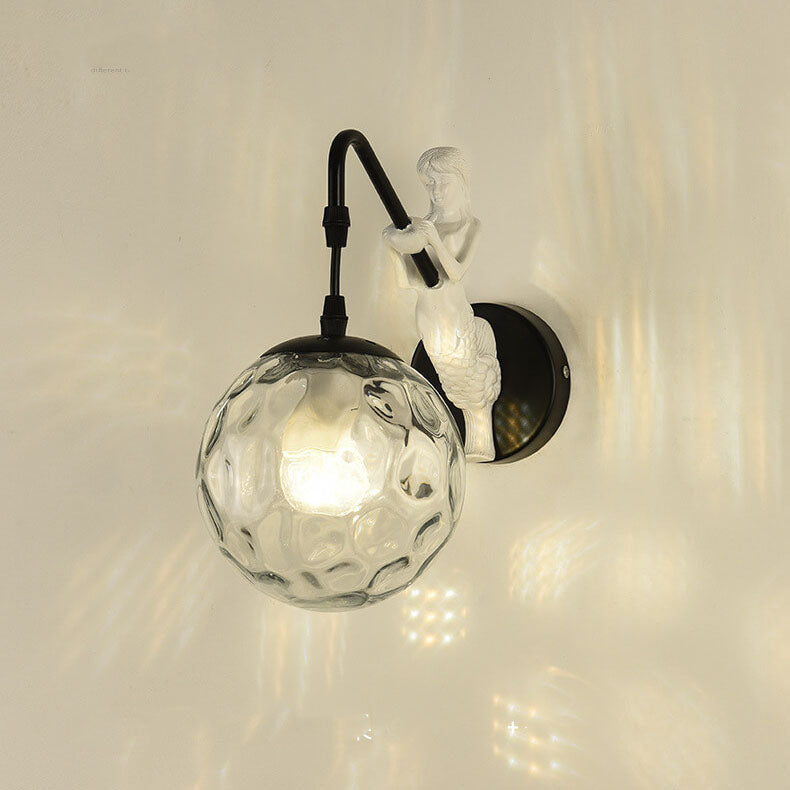 Wall Light Sconce Orb Glass Shade Vintage Rustic Bedroom Living Room Hallway