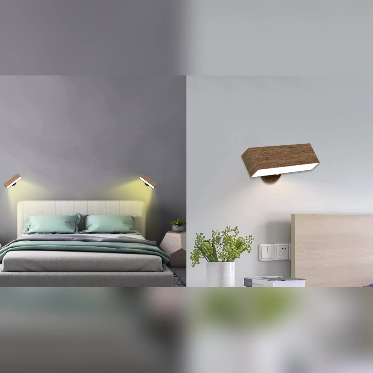 Rechargeable Wall Light Wood Magnetic Mount 360 Rotating Remote Dimmable Type-C Bedside Reading