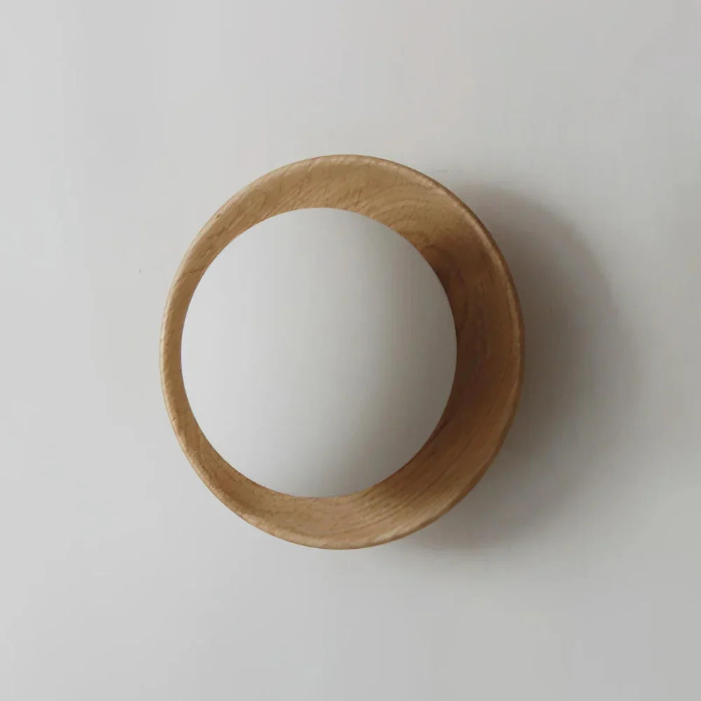 Wall Light LED Solid Wood Round Disc Minimalist Nordic Bedroom Hallway Reading