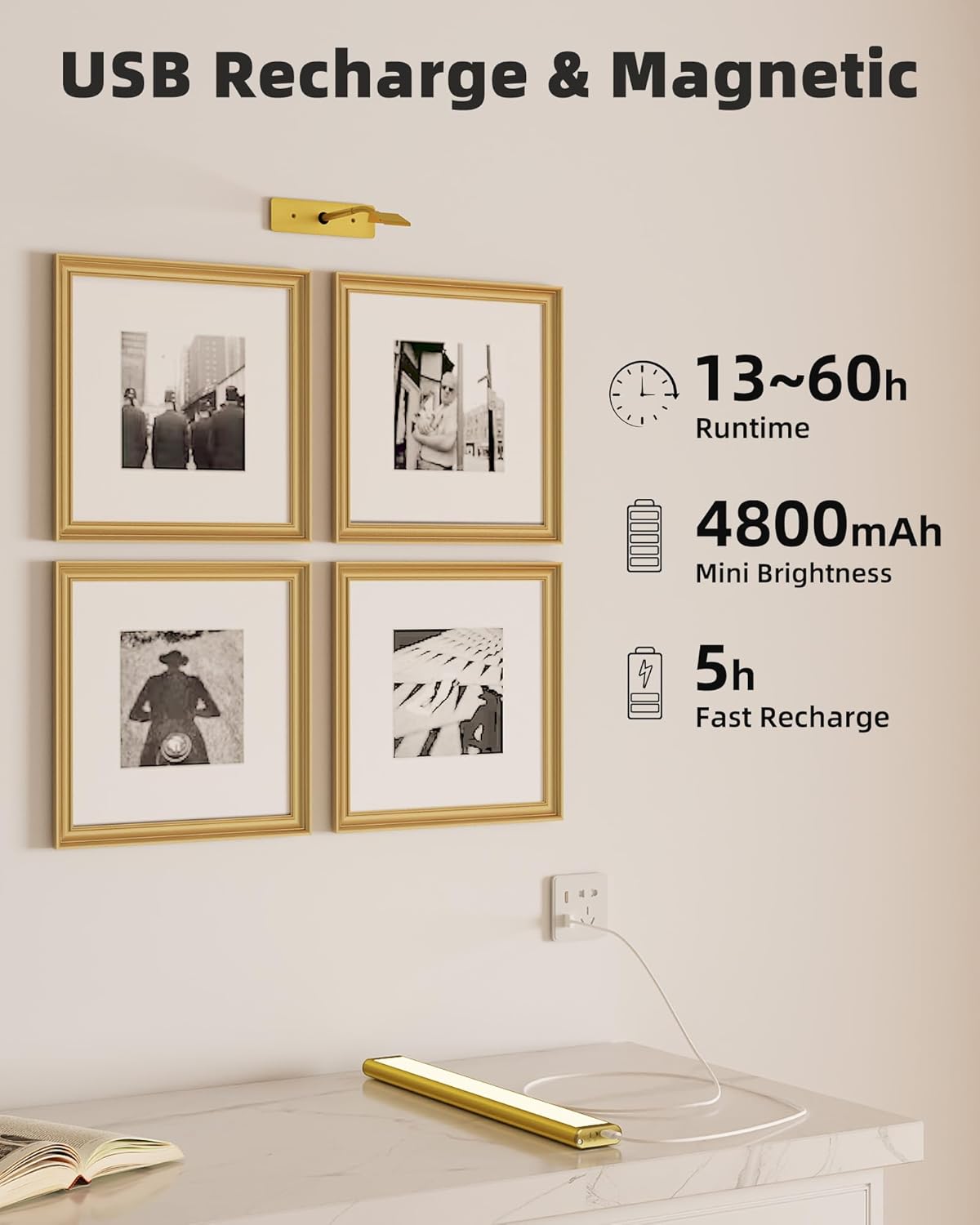 Picture Light Wireless Rechargeable LED with Remote Timer 3 Colour Temperature RGB Magnetic Art Display