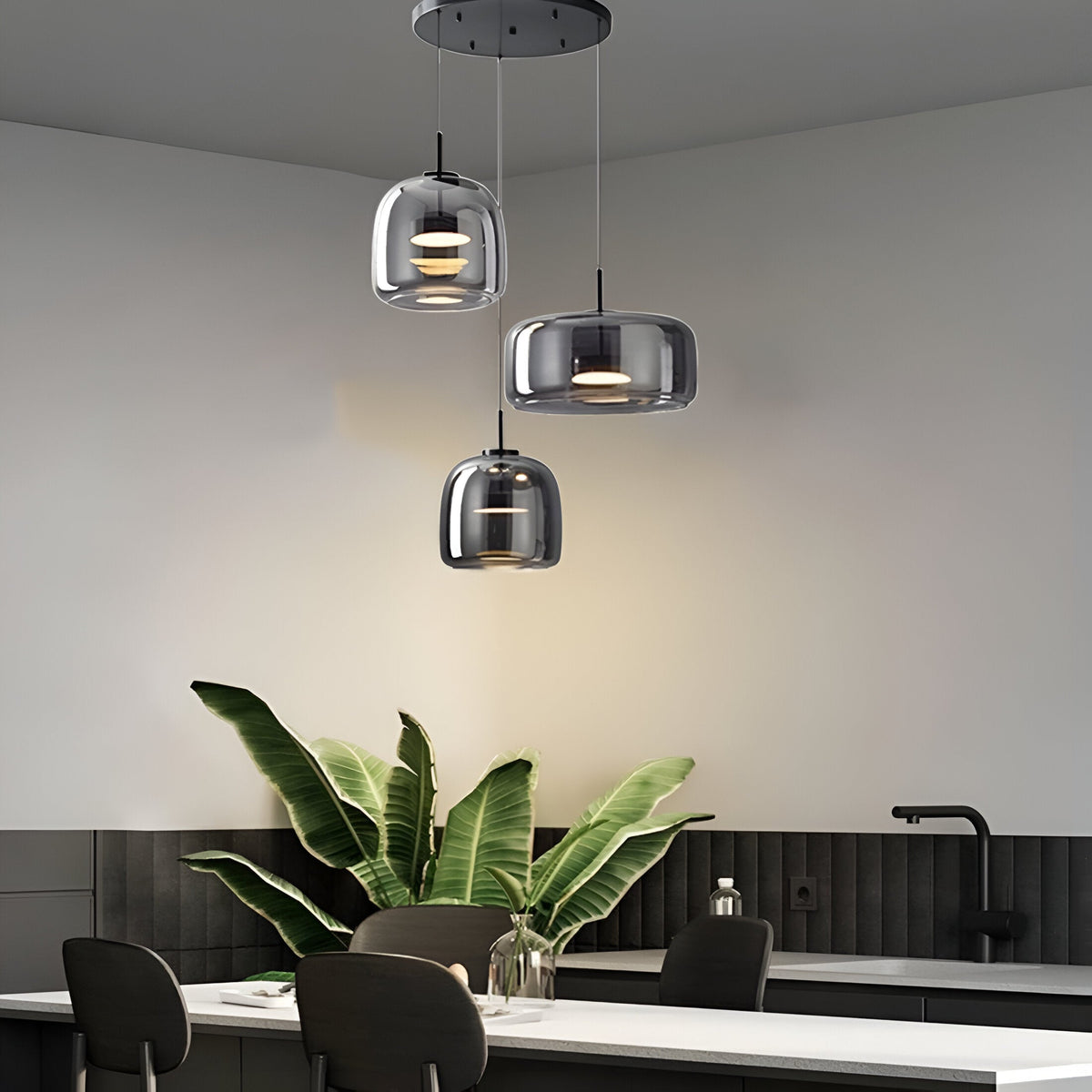 Pendant Light Hand Blown Glass Trio Cluster Retro Kitchen Island Dining Room