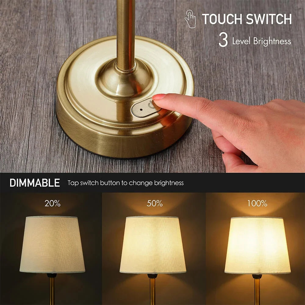 Cordless Table Lamp Retro Candlestick Base Interchangeable Shade Rechargeable LED Touch Dimmable Bedside