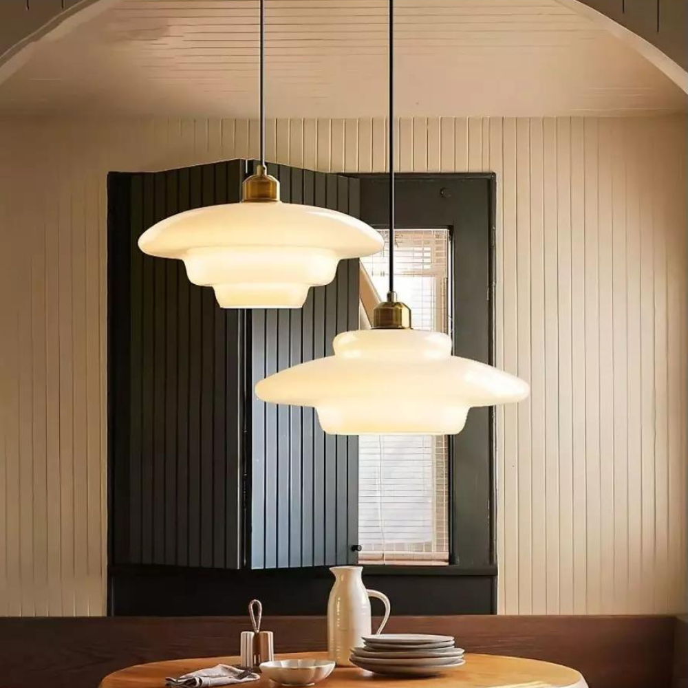Pendant Light Brass Tiered Glass Art Deco Bedroom Dining Room Entryway