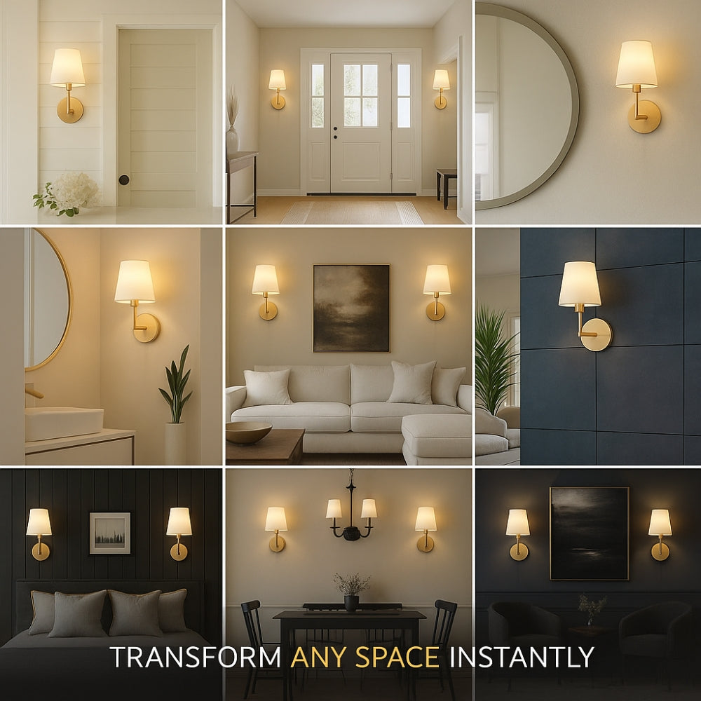Battery Powered Wall Light Set of 2 Fabric Shade Iron Frame Rechargeable Remote Dimmable Bedroom