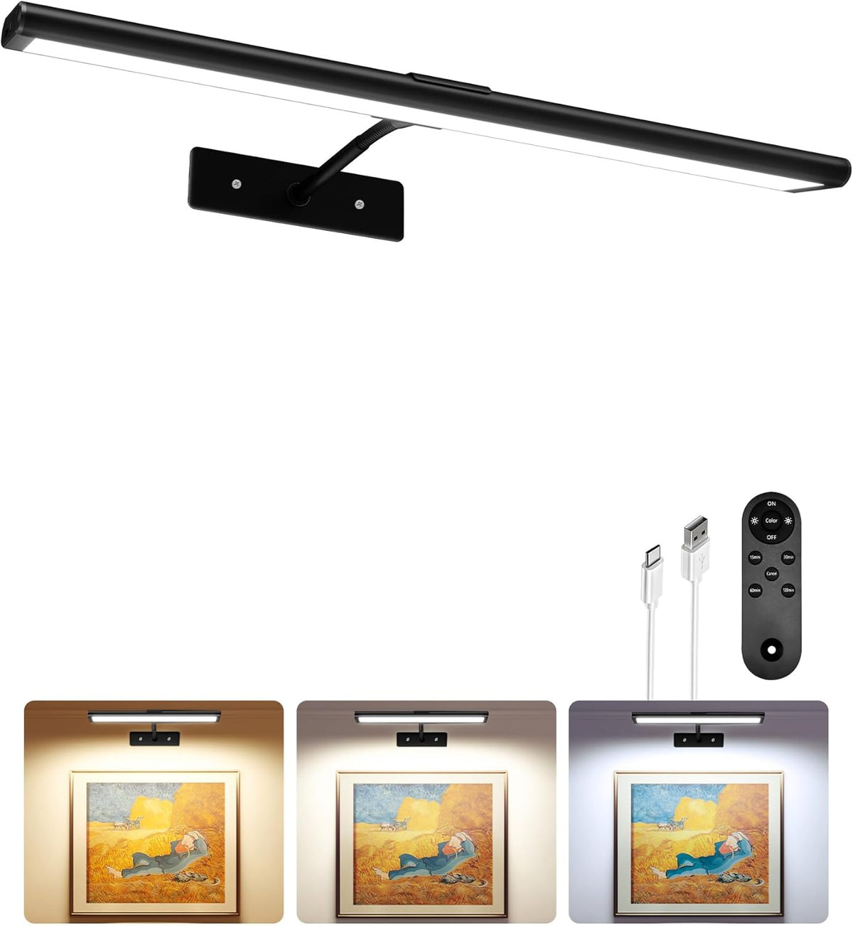 Picture Light Wireless Rechargeable LED with Remote Timer 3 Colour Temperature RGB Magnetic Art Display