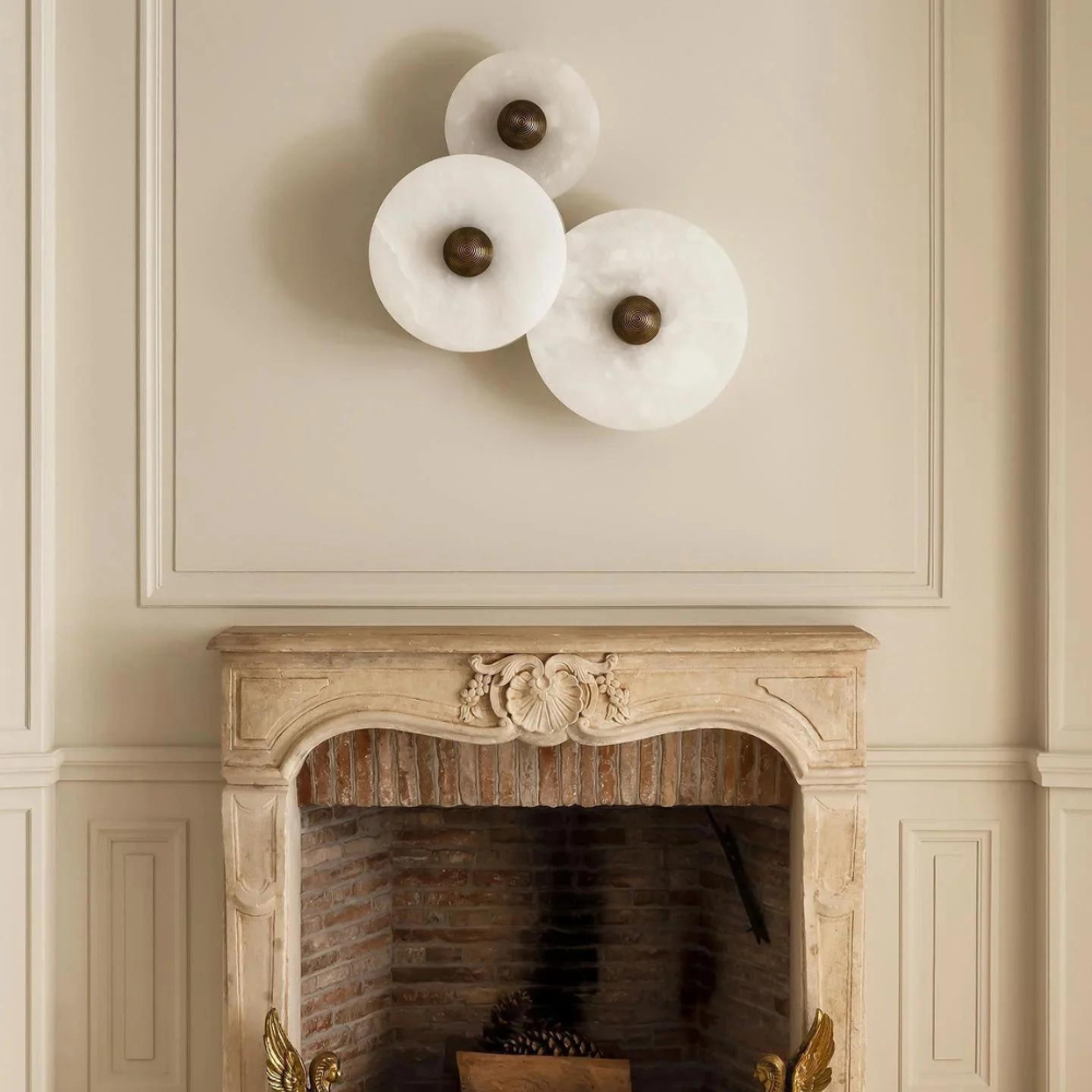 Wall Light Alabaster Stone Round Disc Minimalist Living Room Bedroom Hallway