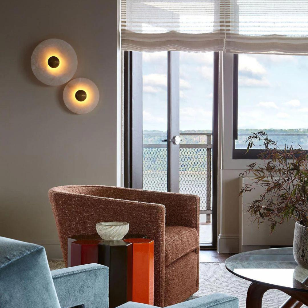 Wall Light Alabaster Stone Round Disc Minimalist Living Room Bedroom Hallway