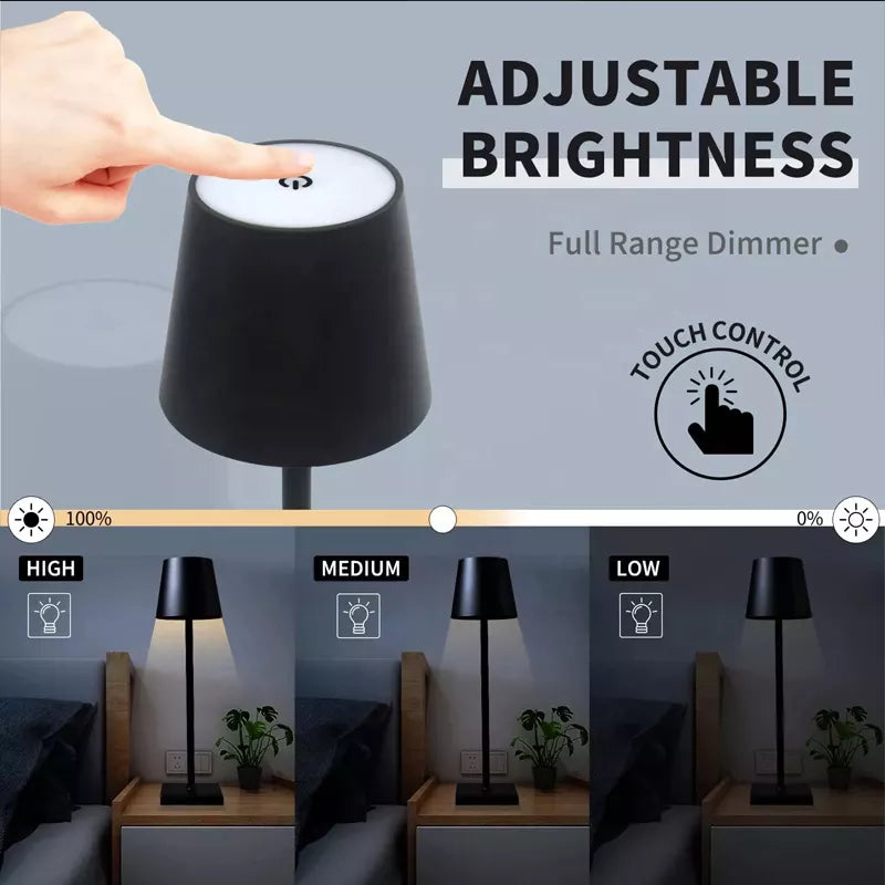 Cordless Table Lamp Tapered Shade Rechargeable Powder Coated Aluminium Touch Dimmable Restaurant Dining