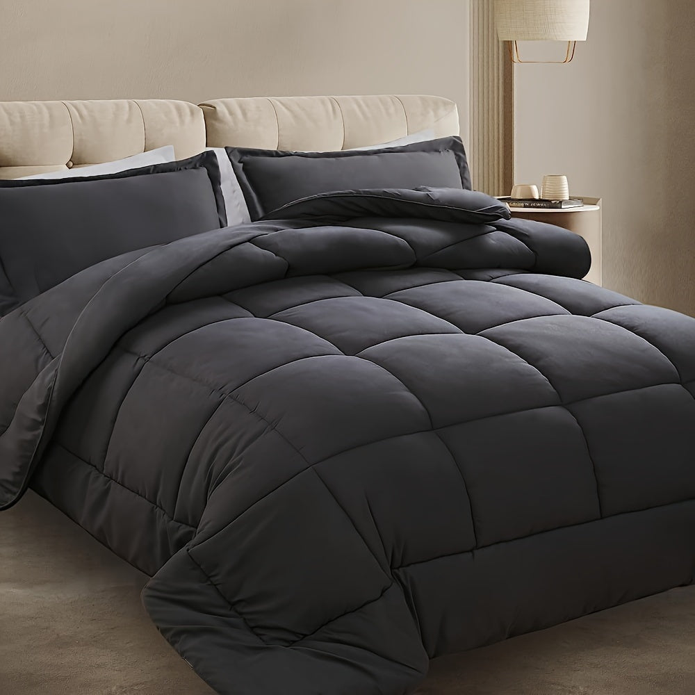 Comforter Set 3 Piece Quilted All Season Microfibre Fill Bedding Bedroom Guest Room