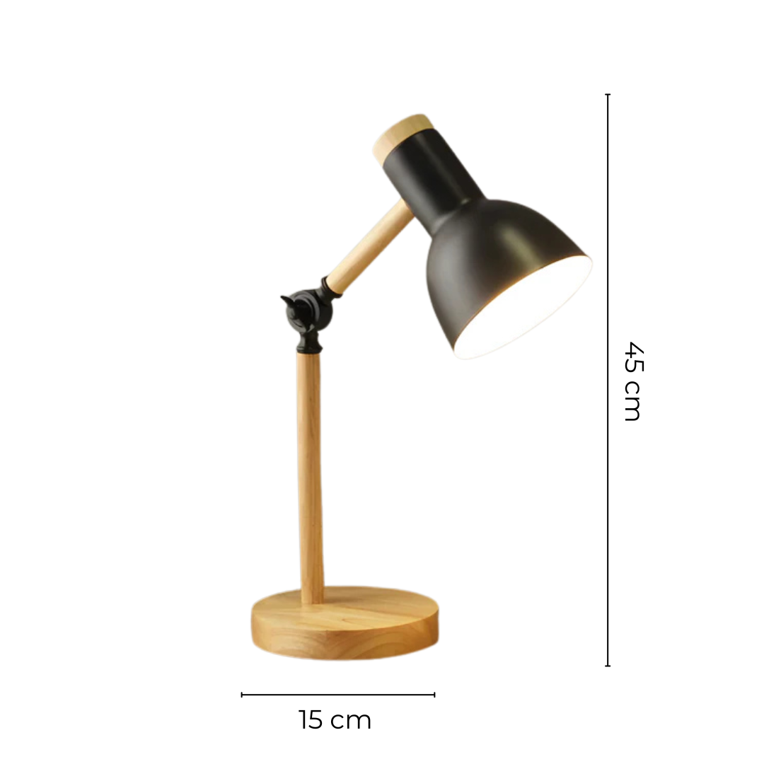Adjustable Table Lamp Wood Arm and Iron Shade E27 LED