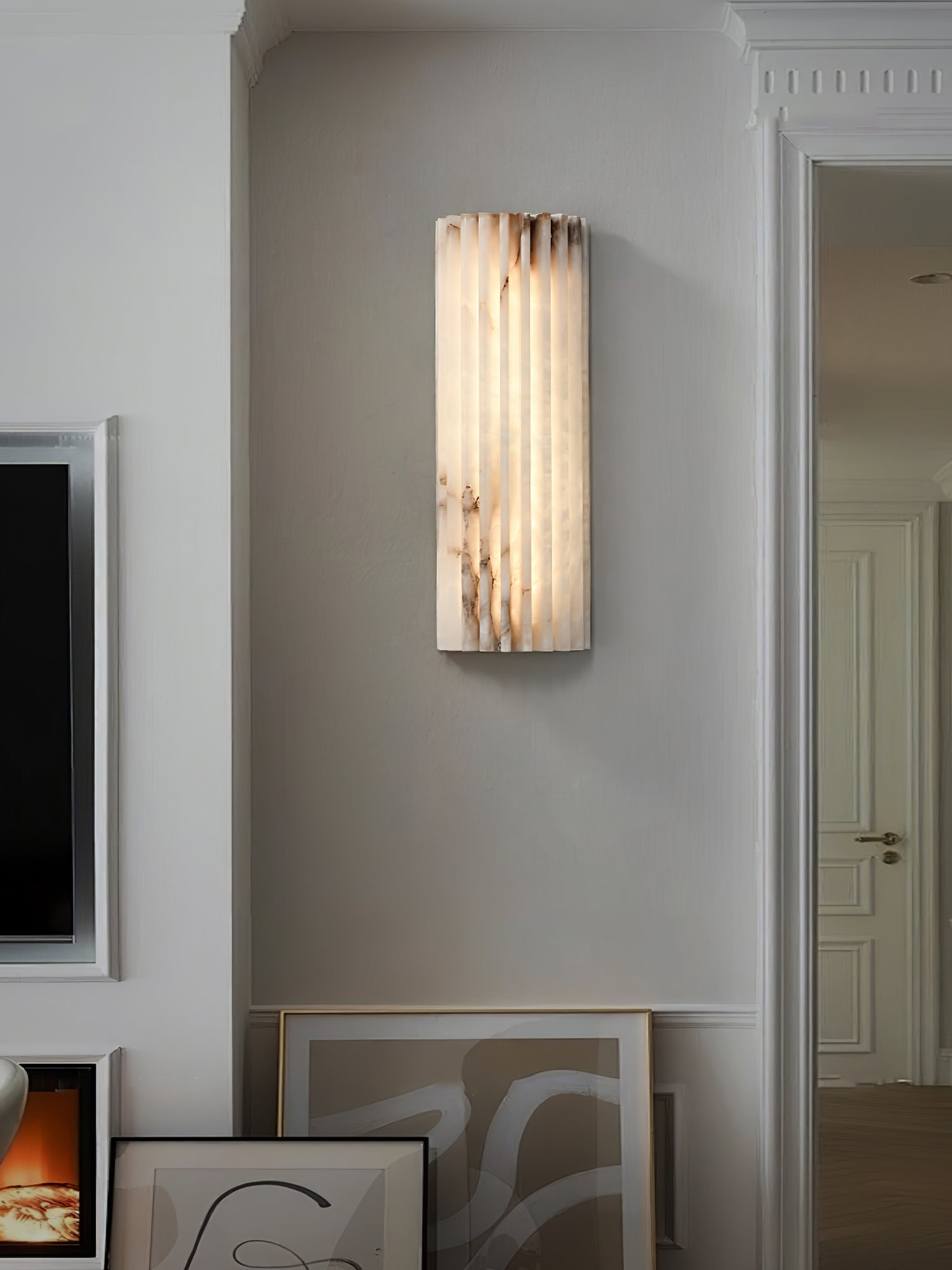 Alabaster LED Wall Sconce with Ribbed Shade