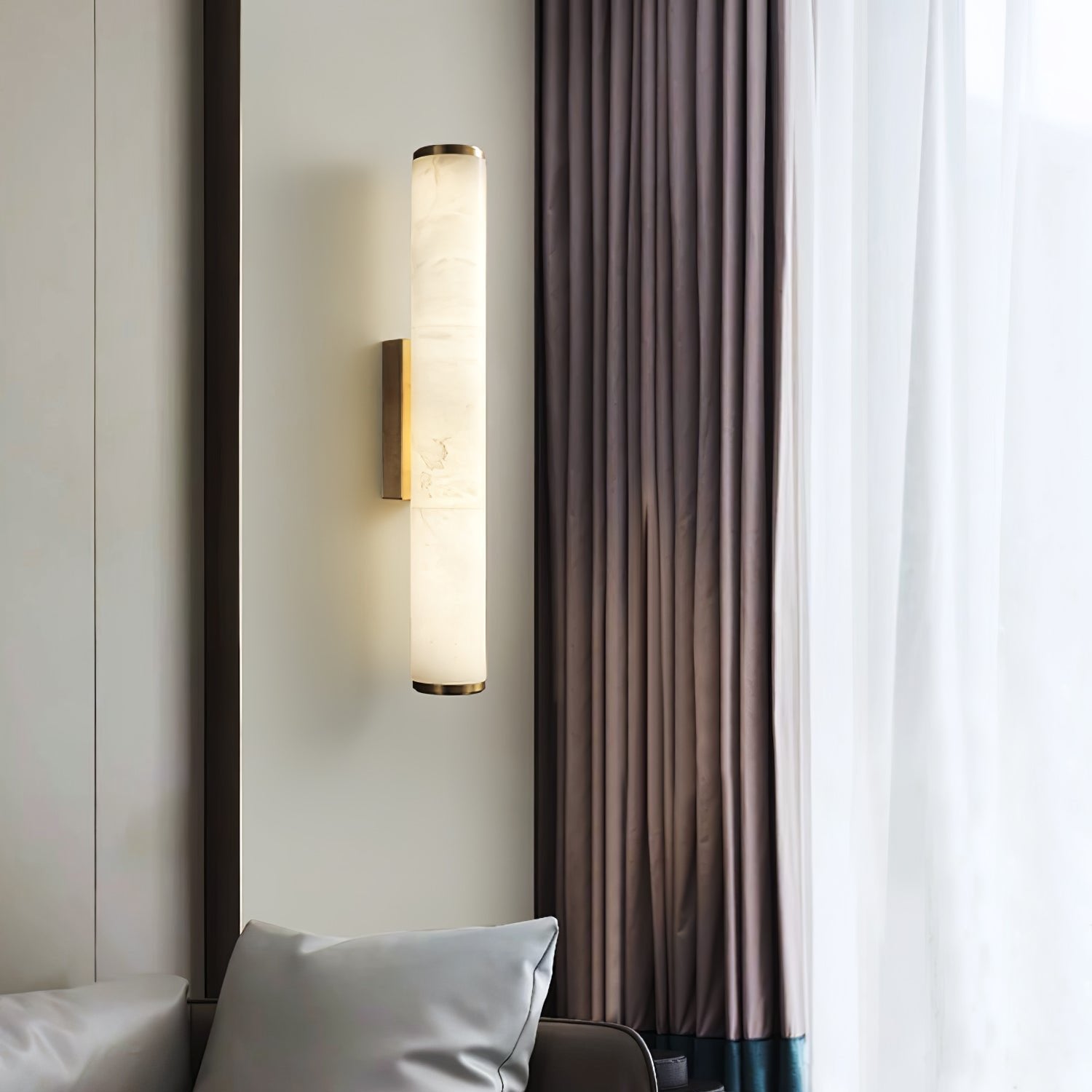 Alabaster Cylinder Brass Wall Light