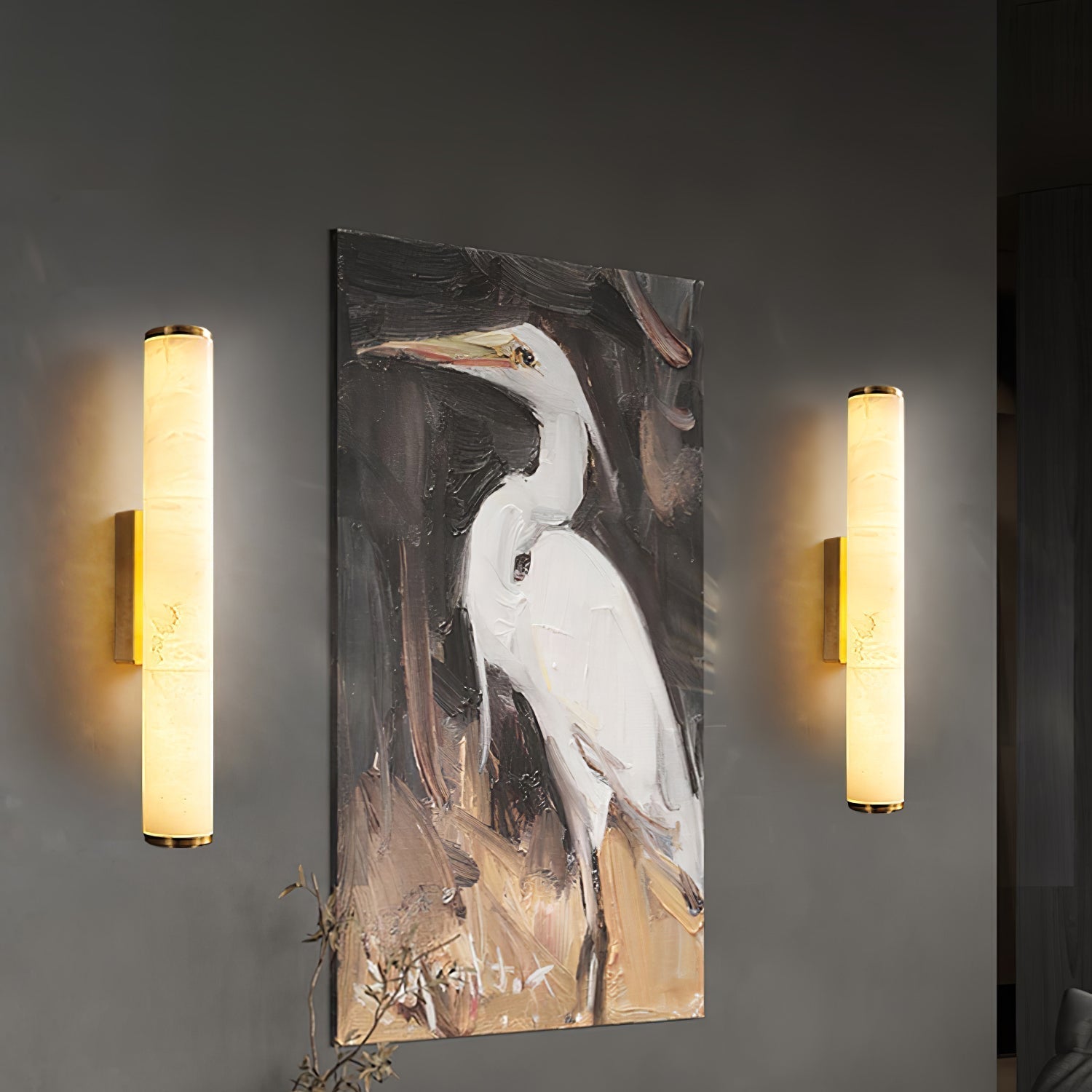 Alabaster Cylinder Brass Wall Light