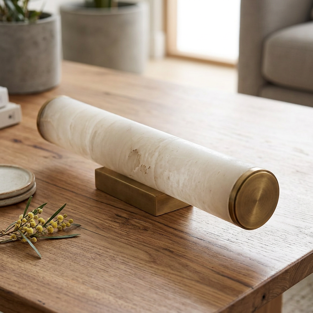 Alabaster Cylinder Brass Wall Light