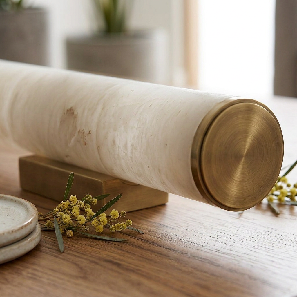Alabaster Cylinder Brass Wall Light