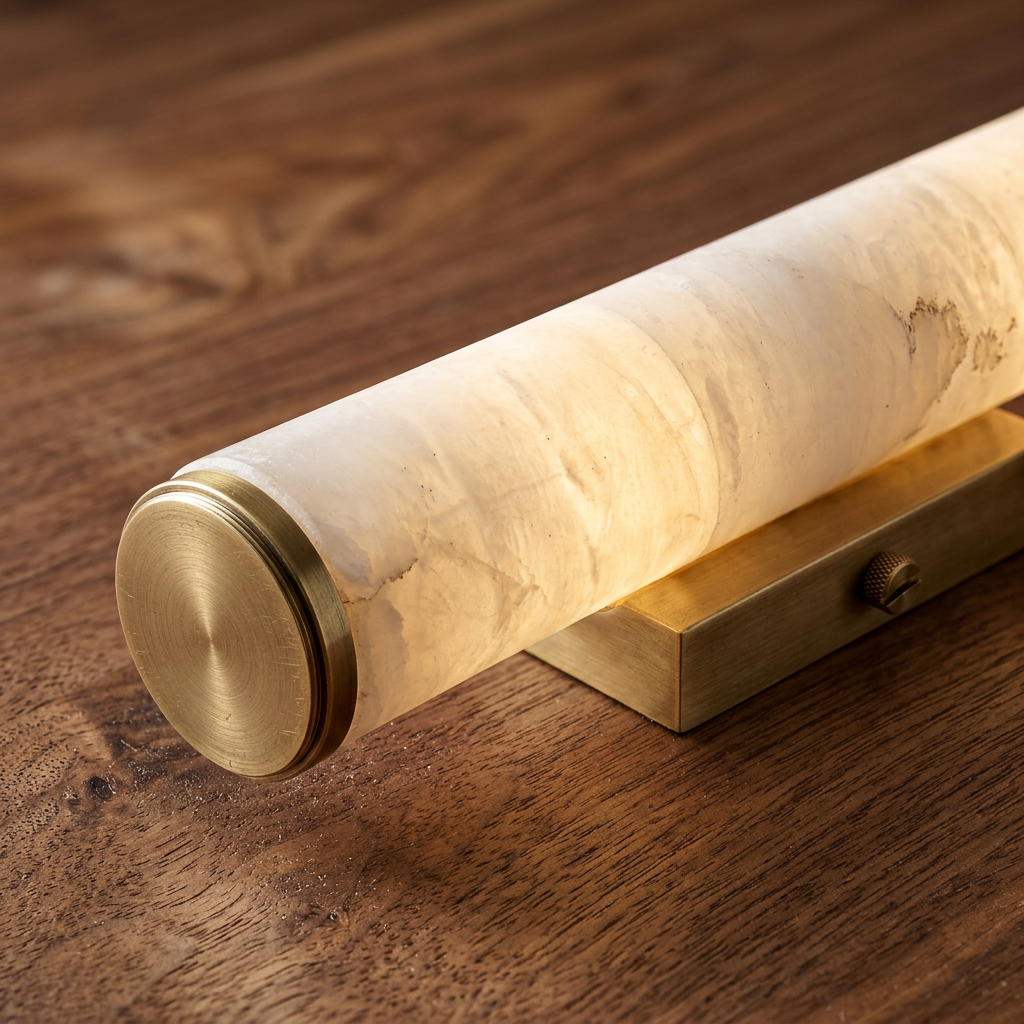 Alabaster Cylinder Brass Wall Light