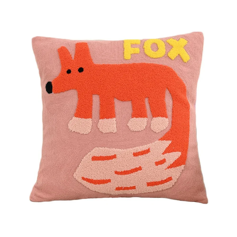 Animal Tufted Cushion Cover with Embroidered Design