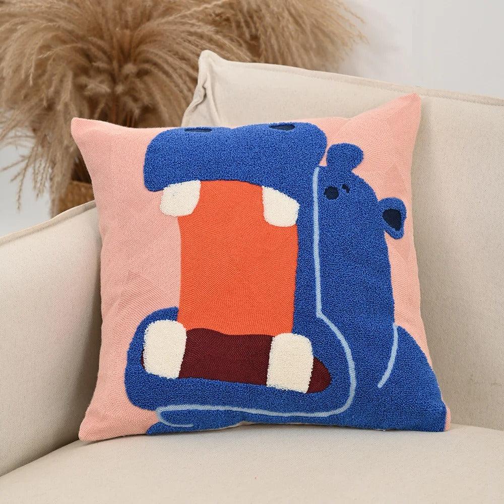 Animal Tufted Cushion Cover with Embroidered Design