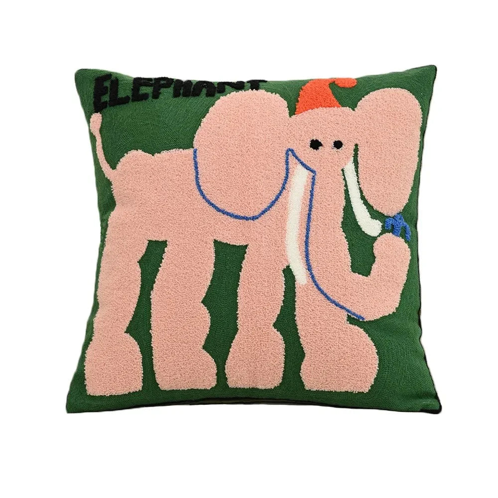 Animal Tufted Cushion Cover with Embroidered Design