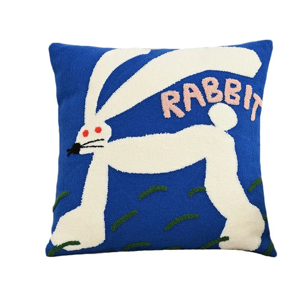 Animal Tufted Cushion Cover with Embroidered Design