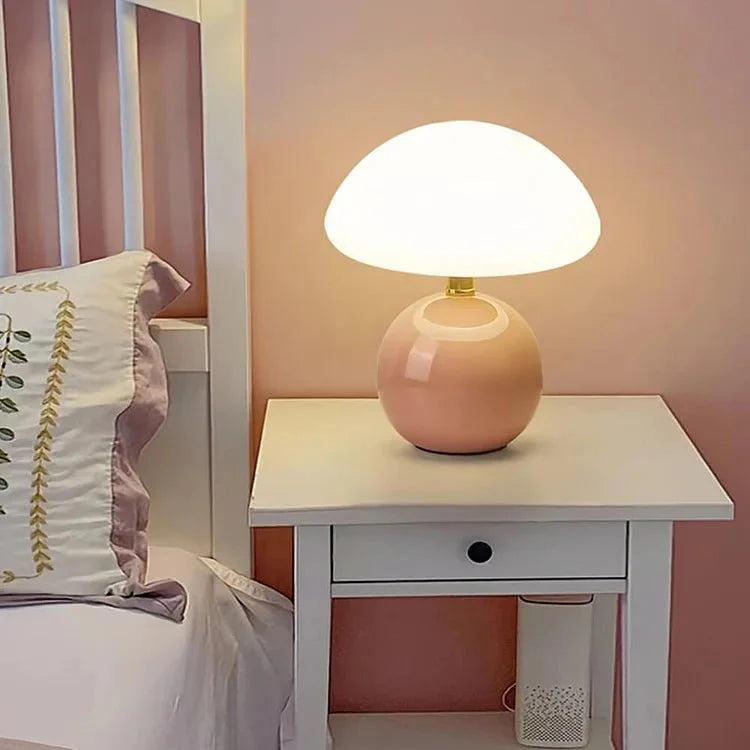 Ceramic Mushroom Table Lamp USB Powered Glazed Finish