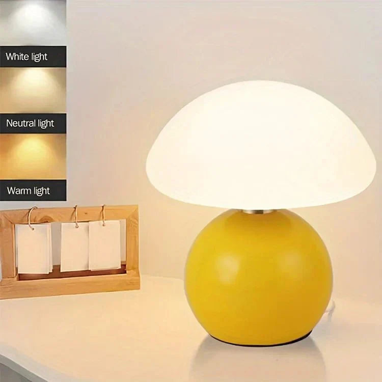 Ceramic Mushroom Table Lamp USB Powered Glazed Finish
