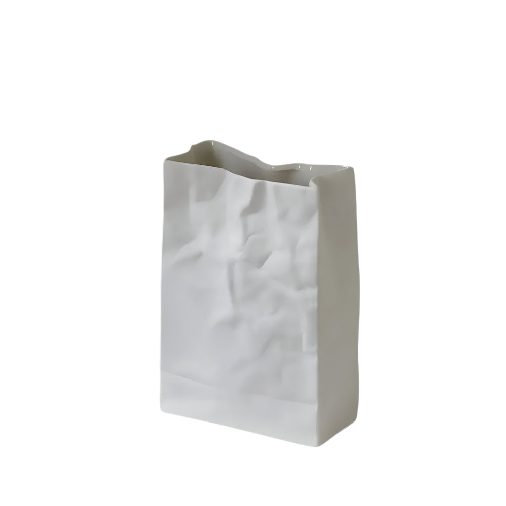 Ceramic Flower Vase with Crumpled Paper Design