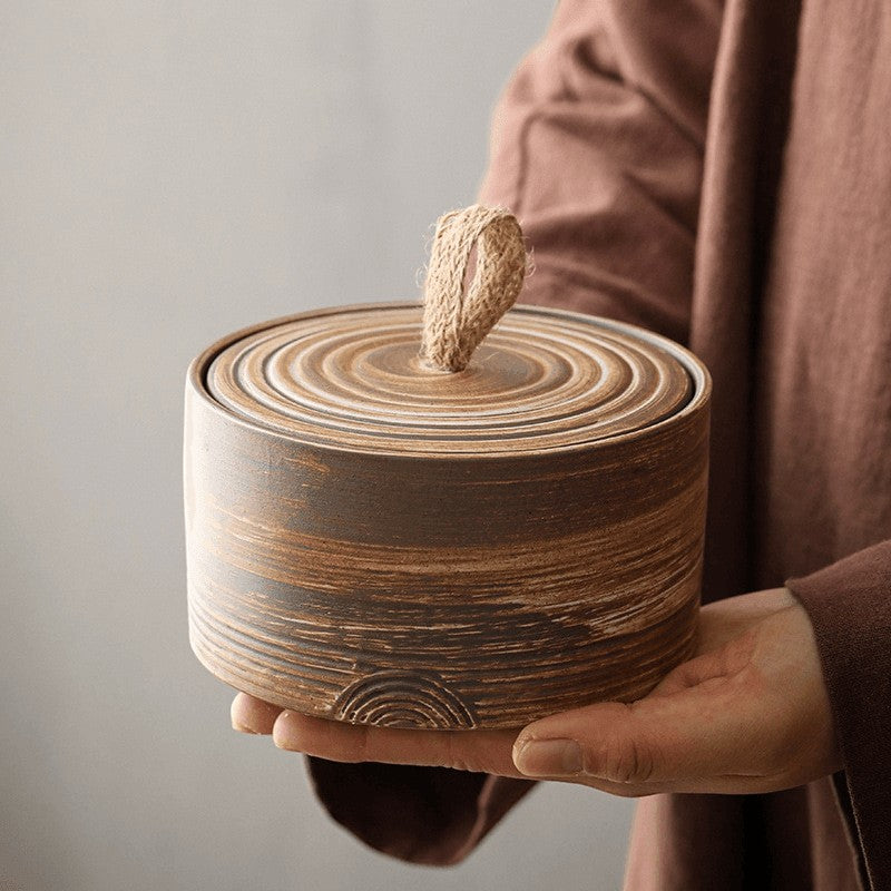 Ceramic Storage Jar with Lid & Rope Handle