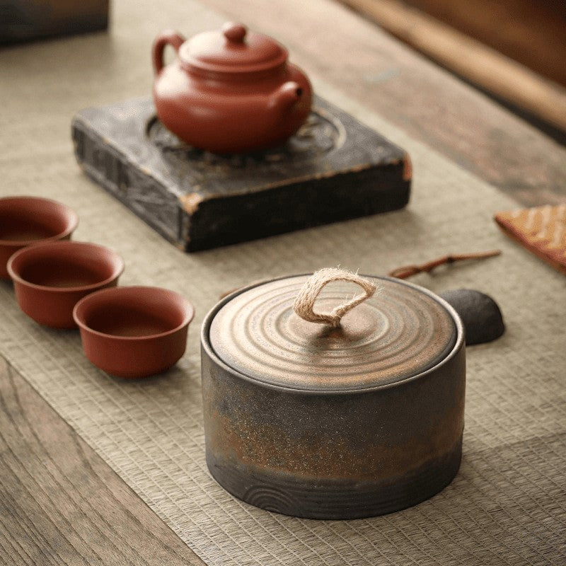 Ceramic Storage Jar with Lid & Rope Handle