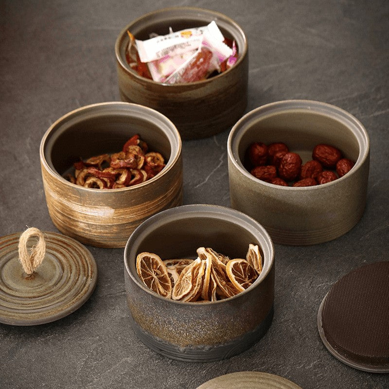 Ceramic Storage Jar with Lid & Rope Handle
