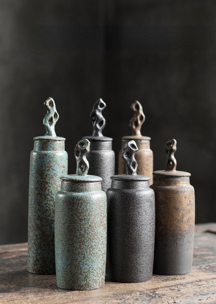 Ceramic Tea Storage Jar with Sculpted Lid