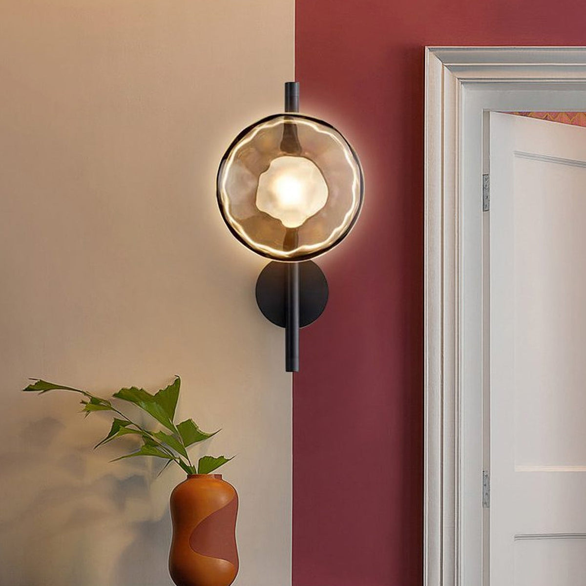 Wall Light Sconce Rippled Glass Cylinder Nordic Bedroom Hallway Living Room