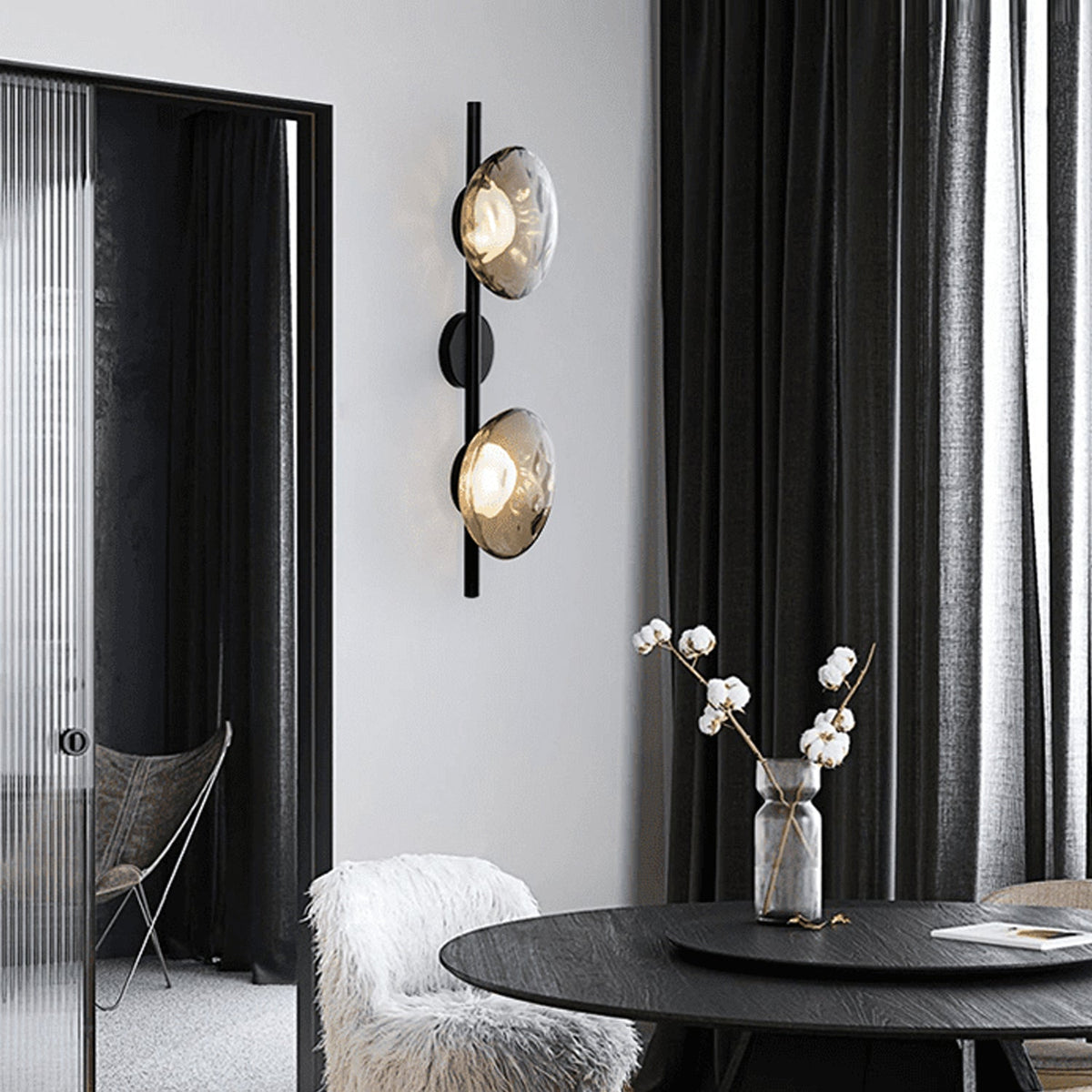Wall Light Sconce Rippled Glass Cylinder Nordic Bedroom Hallway Living Room