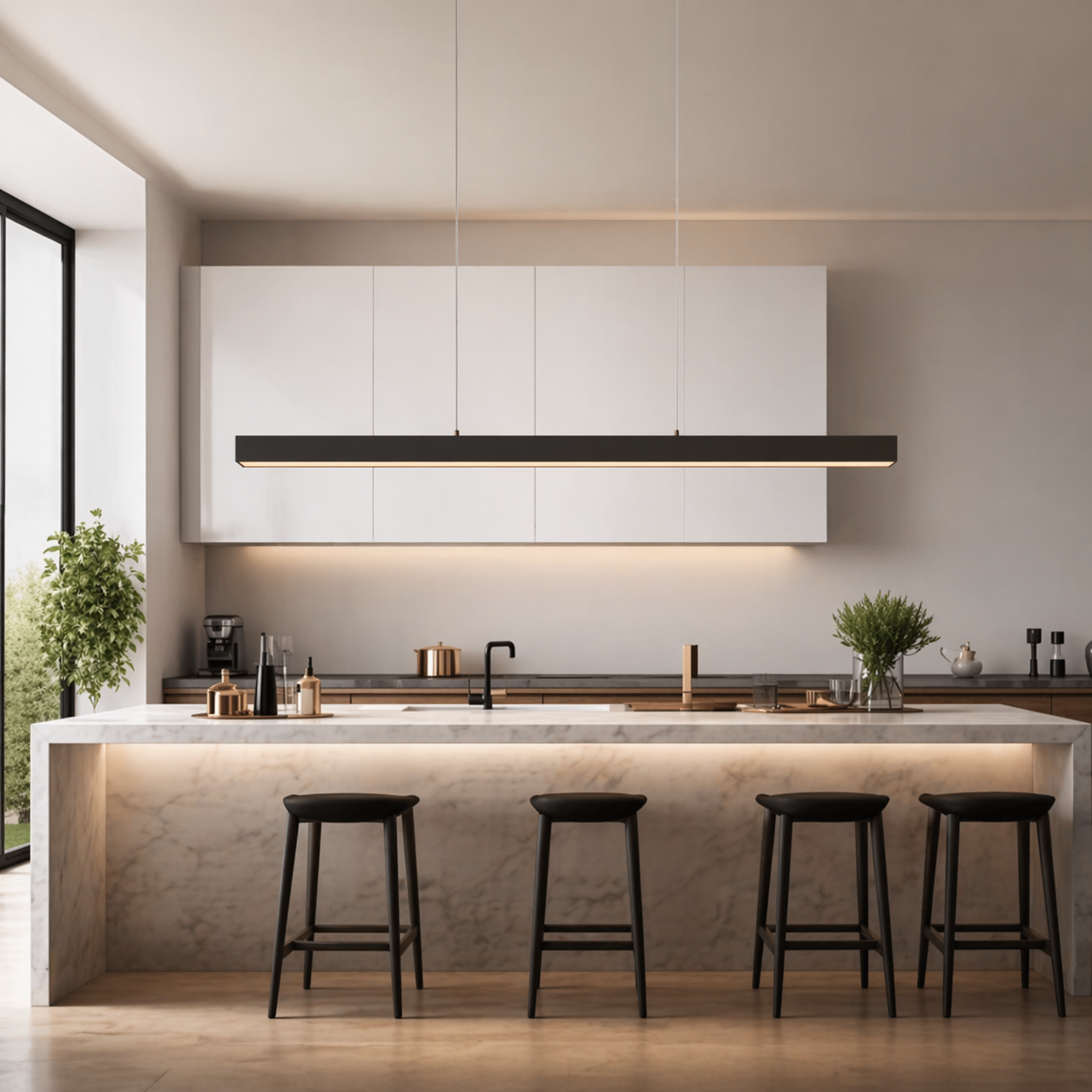 Linear LED Kitchen Island Pendant Light with Adjustable Drop