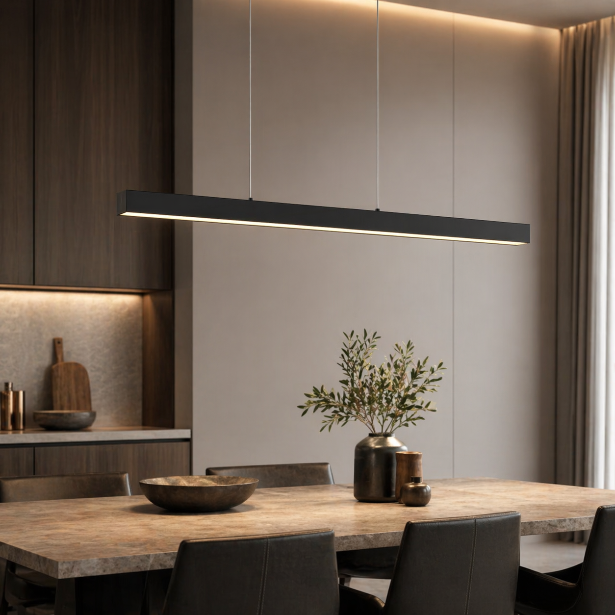 Linear LED Kitchen Island Pendant Light with Adjustable Drop