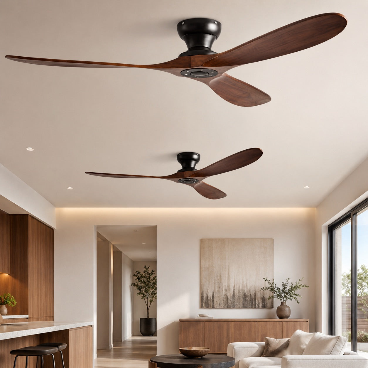 Low Profile Ceiling Fan with Wood Blades and DC Motor