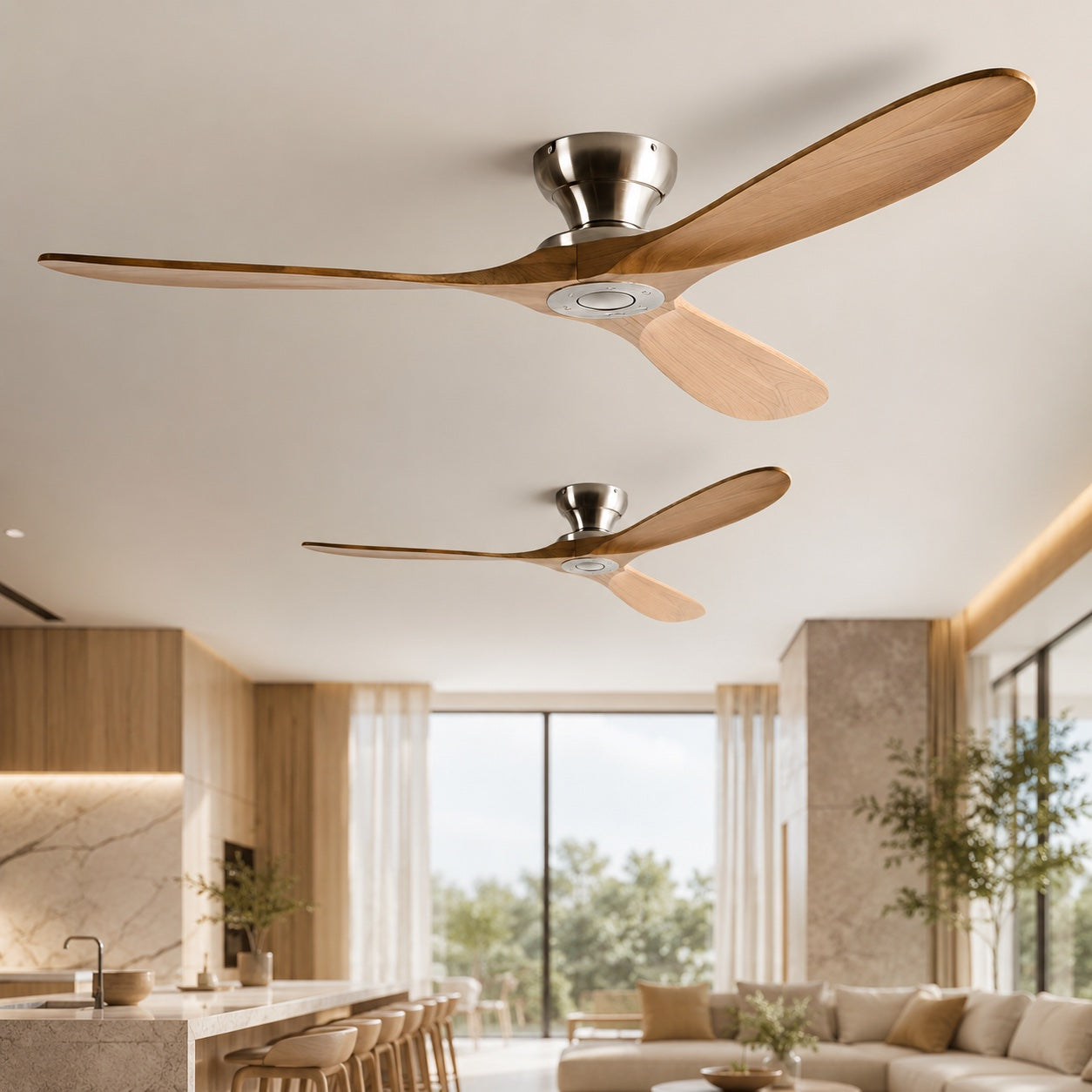Low Profile Ceiling Fan with Wood Blades and DC Motor