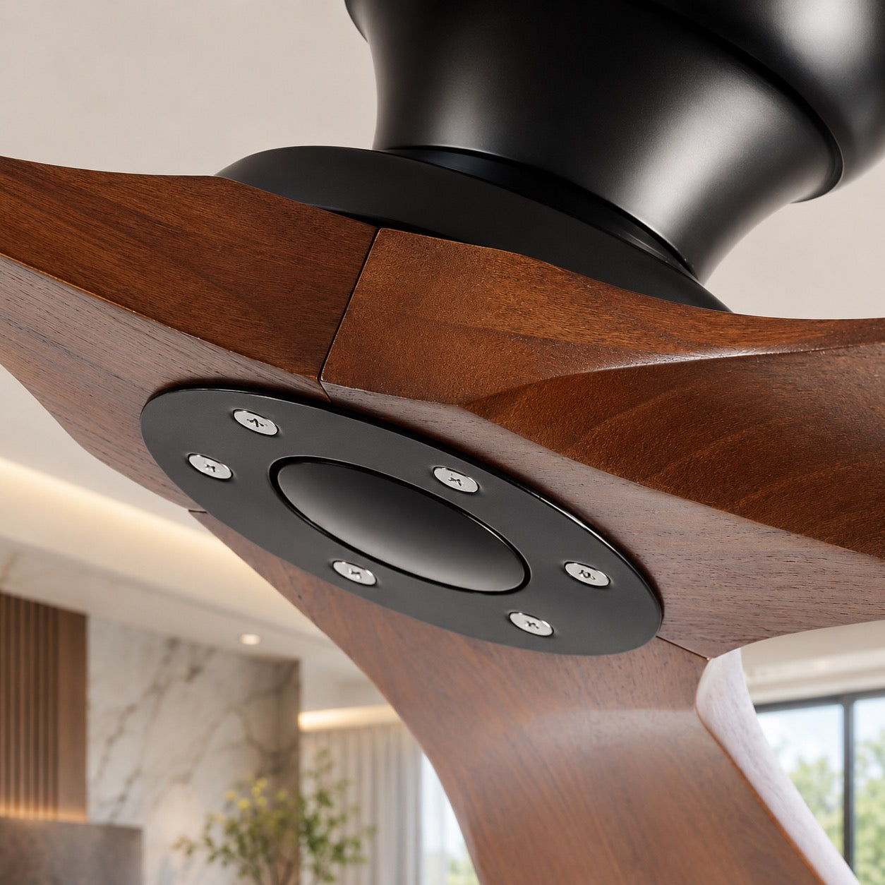 Low Profile Ceiling Fan with Wood Blades and DC Motor